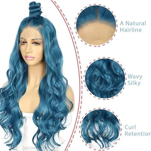 BLUE BODY WAVY LACE FRONT WIG *NEW* Vibrant blue color